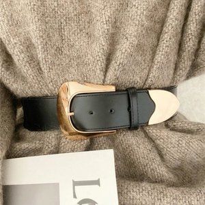 Womens Gold Metal Buckle Belt Black